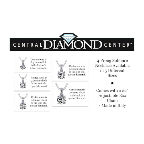 4 Prong Round Solitaire Simulated Diamond Necklace in Solid Sterling Silver with Pure Brilliance Zirconia