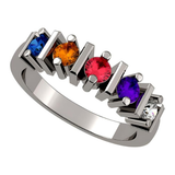 Central Diamond Center Straight Bar Mother's Ring Simulated Birthstone Ring w/ 1-6 Stones - Sterling Silver, 10K or 14K Gold