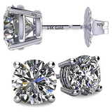 14K Solid Gold Post & Silver Simulated Diamond Stud Earrings-cubic zirconia earrings studs .30ct to 8.00ct