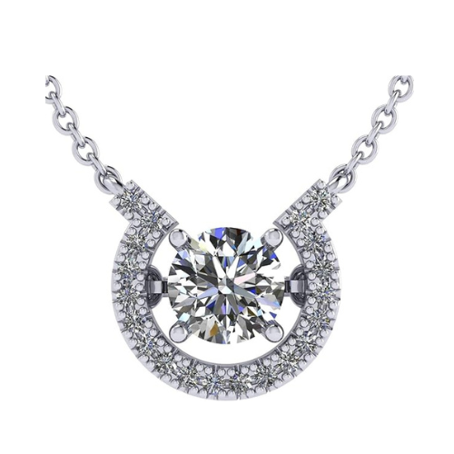 Central Diamond Center Horseshoe Dancing Gemstone Necklace, Sterling Silver w/Pure Brilliance Zirconia
