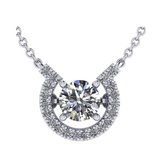 Central Diamond Center Horseshoe Dancing Gemstone Necklace, Sterling Silver w/Pure Brilliance Zirconia