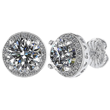 Round Halo Simulated Diamond Stud Earrings, 925 Sterling Silver & Hypoallergenic Post 2.50-3.00ctw CZ