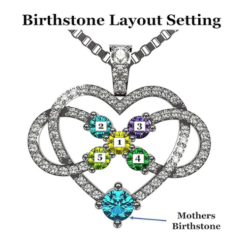 Central Diamond Center Infinity Love Mother & Child Necklace w/ 1-5 Simulated Birthstones in Silver, 10K, or 14K Gold
