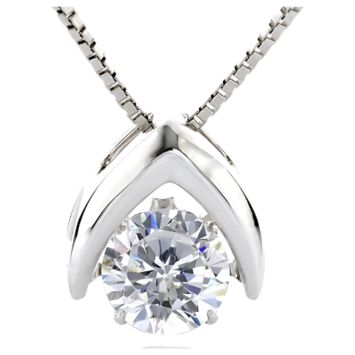 Central Diamond Center Omega Dancing Gemstone Necklace for Women in 925 Sterling Silver & Pure Brilliance Zirconia CZ