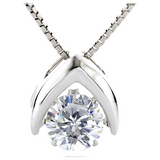 Central Diamond Center Omega Dancing Gemstone Necklace for Women in 925 Sterling Silver & Pure Brilliance Zirconia CZ