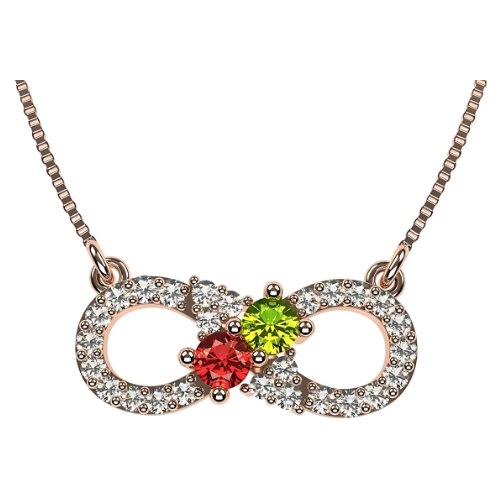 Central Diamond Center Infinity Couples 2 Stones Pendant w/His and Hers Pure Brilliance Simulated Birthstones & 18" Adj. Chain