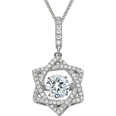 Star of David Dancing Gemstone Necklace in 925 Sterling Silver w/ Pure Brilliance Zirconia CZ