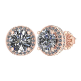 Round Halo Birthstone Stud Earrings 6.5mm Sterling Silver Pure Brilliance Zirconia & Simulated Gemstones