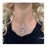 Central Diamond Center Tree of Life Mothers Birthstone Necklace in Silver-10K or 14K Gold. Up to 12stones