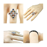 Central Diamond Center Sterling Silver Tic-Tac-Toe Mother's Ring w/ 1 to 9 Simulated Birthstones, Platinum Plated