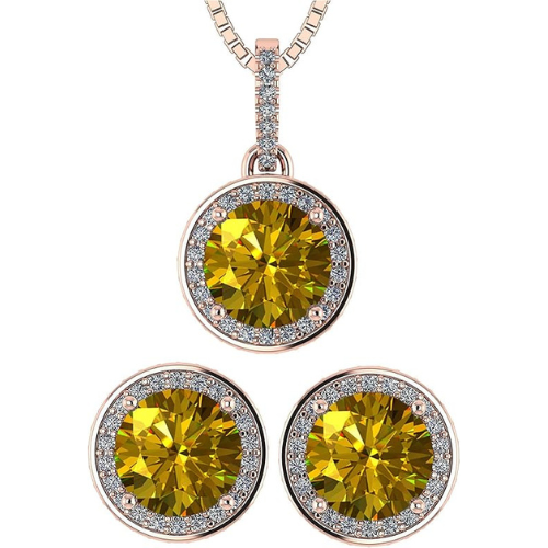 Central Diamond Center Round Halo Earring & Necklace Set w/ 6.5mm Simulated Birthstones in 925 Sterling Silver, Hypoallergenic