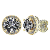 Round Halo Simulated Diamond Stud Earrings, 925 Sterling Silver & Hypoallergenic Post 2.50-3.00ctw CZ