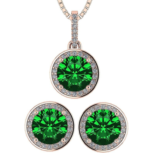 Central Diamond Center Round Halo Earring & Necklace Set w/ 6.5mm Simulated Birthstones in 925 Sterling Silver, Hypoallergenic
