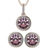 Central Diamond Center Round Halo Earring & Necklace Set w/ 6.5mm Simulated Birthstones in 925 Sterling Silver, Hypoallergenic