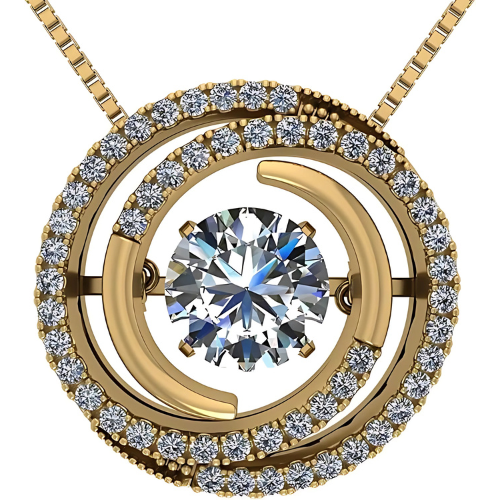 Central Diamond Center Circle Swirl Dancing Gemstone Dangle Earrings or Necklace in Sterling Silver w/Pure Brilliance Zirconia