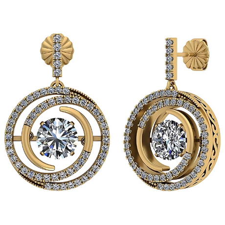 Central Diamond Center Circle Swirl Dancing Gemstone Dangle Earrings or Necklace in Sterling Silver w/Pure Brilliance Zirconia