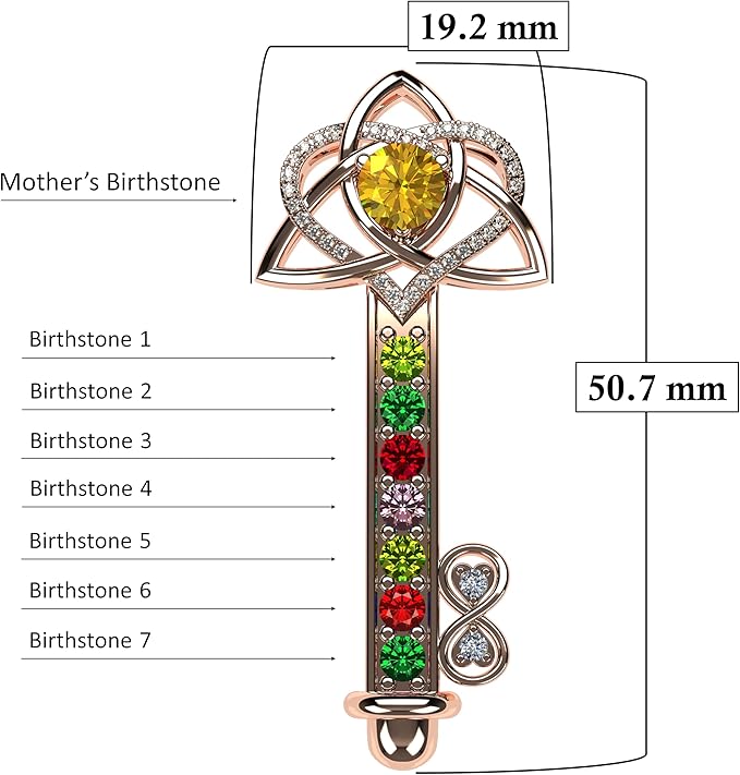 Key to Infinity Love Mother & Child Necklace w/ 1-7 Birthstones in Silver, 10K, or 14K Gold