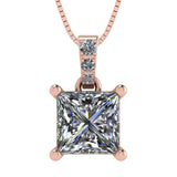 Princess Cut Solitaire Necklace, 4 Prong Sterling Silver w/Pure Brilliance Zirconia, 6.0mm, 7.0mm & 8.0mm