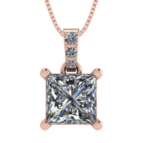 Princess Cut Solitaire Necklace, 4 Prong Sterling Silver w/Pure Brilliance Zirconia, 6.0mm, 7.0mm & 8.0mm