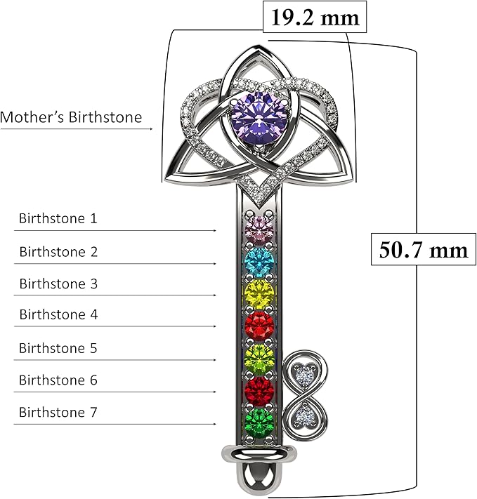 Key to Infinity Love Mother & Child Necklace w/ 1-7 Birthstones in Silver, 10K, or 14K Gold