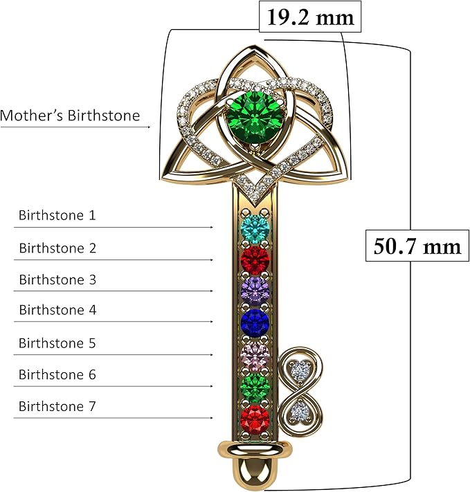 Key to Infinity Love Mother & Child Necklace w/ 1-7 Birthstones in Silver, 10K, or 14K Gold