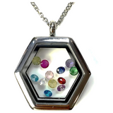 Central Diamond Center Stainless Steel Mother's  Hexagon Locket Pendant (Jan-Dec) Yellow/White/Rose Plated With A Chain