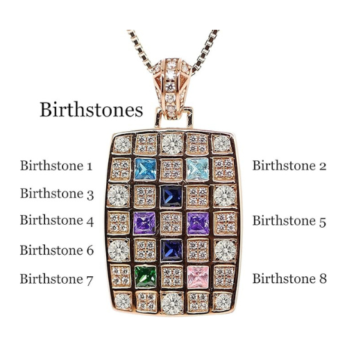 Central Diamond Center Dog Tag Mother's Necklace w/ 1 to 8 Simulated Birthstones in Silver, 10K, or 14K Gold