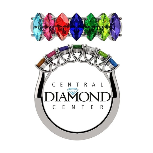 Central Diamond Center Marquise Cut Lucita Mothers Rings w/ 1 to 7 Simulated Birthstones in Sterling Silver, 10K or 14K Gold