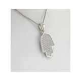 Central Diamond Center Simulated Diamonds Halo Hamsa Pendant Sterling Silver and box chain