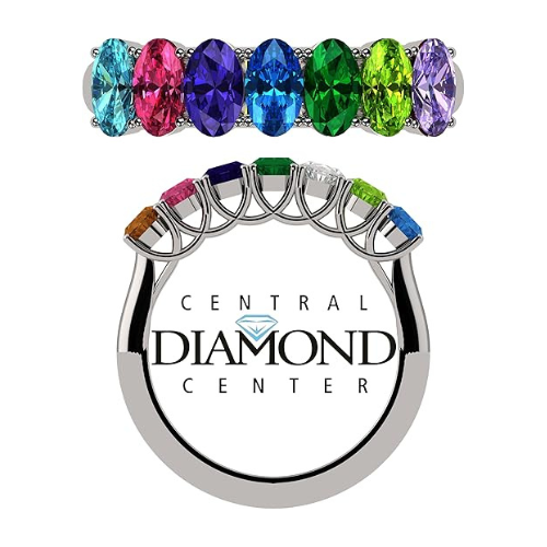 Central Diamond Center Oval Cut  Lucita Mothers Rings w/ 1 to 7 Simulated Birthstones in Sterling Silver, 10K or 14K Gold