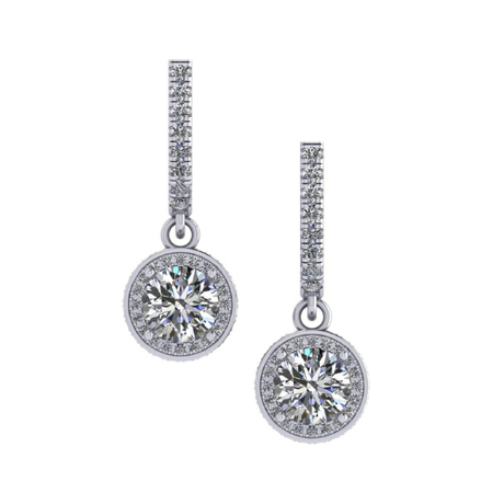 Halo Birthstone Dangle Earrings w/ Pure Brilliance Zirconia Accent Gemstones in Sterling Silver for Women