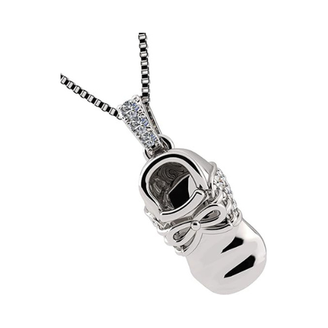 Central Diamond Center Solid 10k or 14K Gold Baby Shoe Charm or Pendant Necklace with Pure Brilliance Zirconia
