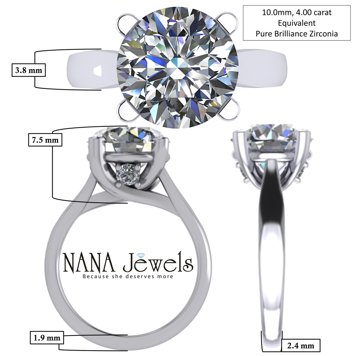 NANA Jewels 1.00-4.00ct Lucita Round Cut Solitaire Wedding Engagement Ring Series, 10K Gold w/Cubic Zirconia Simulated Diamond(A)