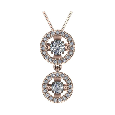 Central Diamond Center Round Double Halo Dancing Gemstone Necklace for Women in 925 Silver & Pure Brilliance Zirconia