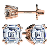 NANA Jewels Asscher Cut 14K Solid Gold Posts & Sterling Silver Simulated Diamond Stud Earrings 0.75 to 4.00ctw CZ