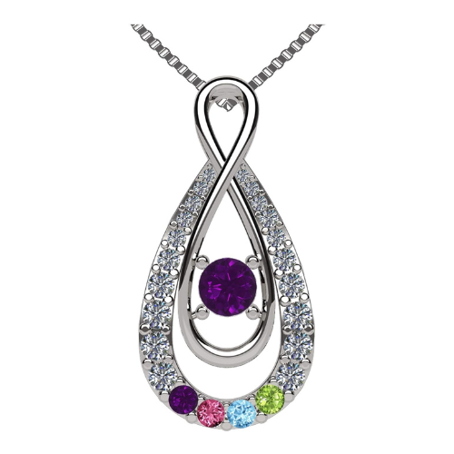 Yours Infinity Mother & Child Birthstone Necklace w/ 1 to 12 Stones in Silver, 10K, or 14K Gold