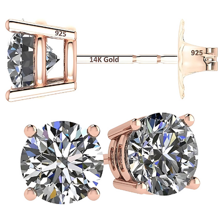 14K Solid Gold Post & Silver Simulated Diamond Stud Earrings-cubic zirconia earrings studs .30ct to 8.00ct