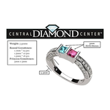 Central Diamond Center Princess Mothers Birthstone Ring w/Accent CZs on 3 Sides w/1-6 Simulated Gemstones in Silver, 10K or 14K Gold