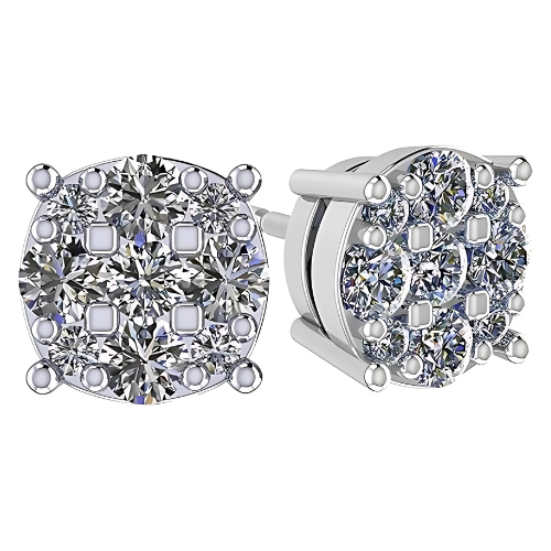 14K solid gold diamond cluster stud earrings