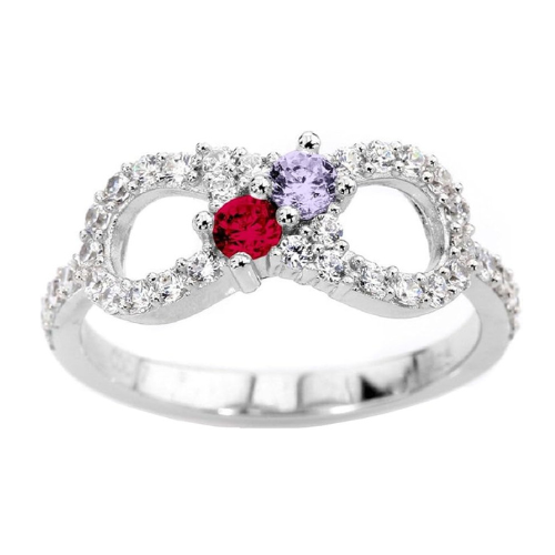 Central Diamond Center Infinity Couples 2 Stone Ring w/Simulated Birthstones in Silver, 10K or 14K Gold