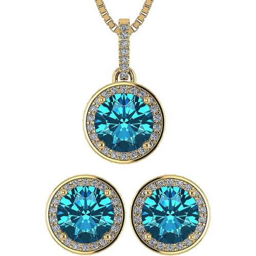 Central Diamond Center Round Halo Earring & Necklace Set w/ 6.5mm Simulated Birthstones in 925 Sterling Silver, Hypoallergenic