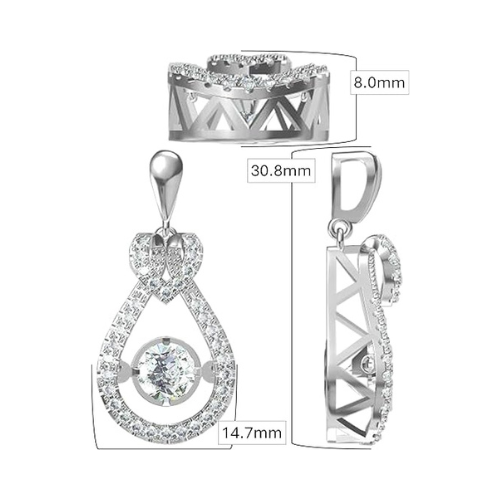 Heart & Pear Dancing Gemstone Necklace for Women 925 Sterling Silver & Pure Brilliance Zirconia