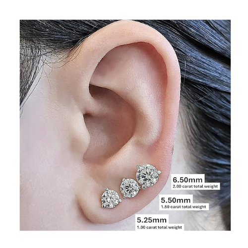 Lucita Simulated Diamond Stud Earrings with Solid 14K Gold Posts & Sterling Silver Basket, 3 & 4 Prongs