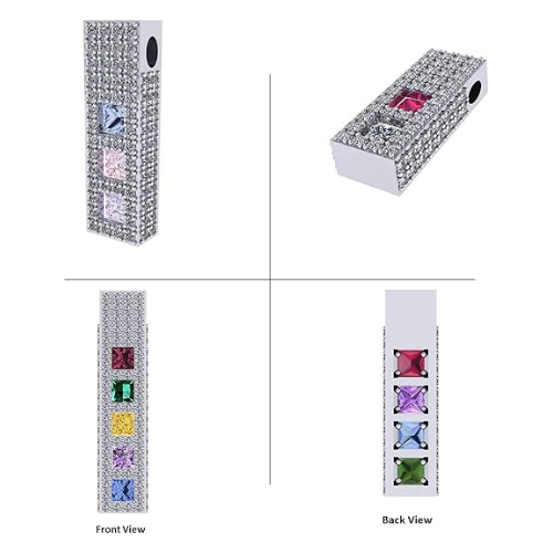 Central Diamond Center Princess Cut Couples 2 Stone Pendant Necklace w/ Pure Brilliance Zirconia on 3 Sides & Simulated Birthstones