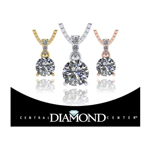 3 Prong Round Solitaire Simulated Diamond Necklace in Solid Sterling Silver with Pure Brilliance Zirconia