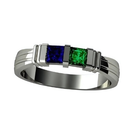 Central Diamond Center Princess Couples 2 Stone Ring w/Simulated Birthstones in Silver, 10K or 14K Gold