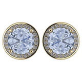 NANA Jewels Round Halo Simulated Aquamarine Pure Brilliance Zirconia Earrings & Necklace in Solid Sterling Silver