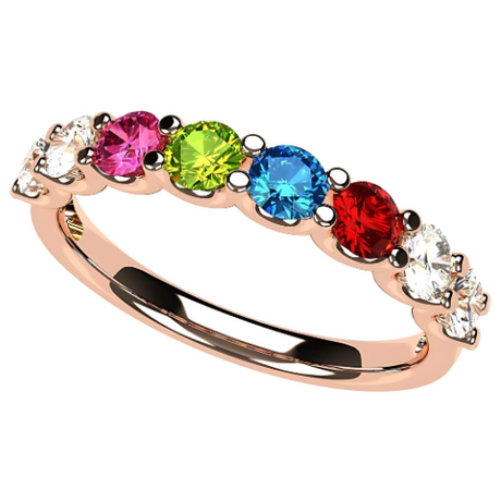 Central Diamond Center U'r Family Ring w/ 1 to 9 Simulated Birthstones in Sterling Silver, 10k, 14K Gold, Mothers Rings