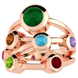 Central Diamond Center Bubble Mother's Ring with 1 to 7 Simulated Birthstones in Sterling Silver