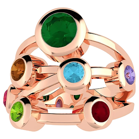 Central Diamond Center Bubble Mother's Ring with 1 to 7 Simulated Birthstones in Sterling Silver